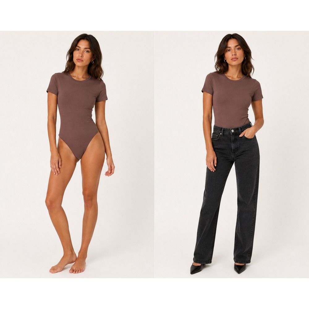 Wilfred Aritzia Short Sleeve Crew Neck Thong Bodysuit Brown Small Earthy Neutral